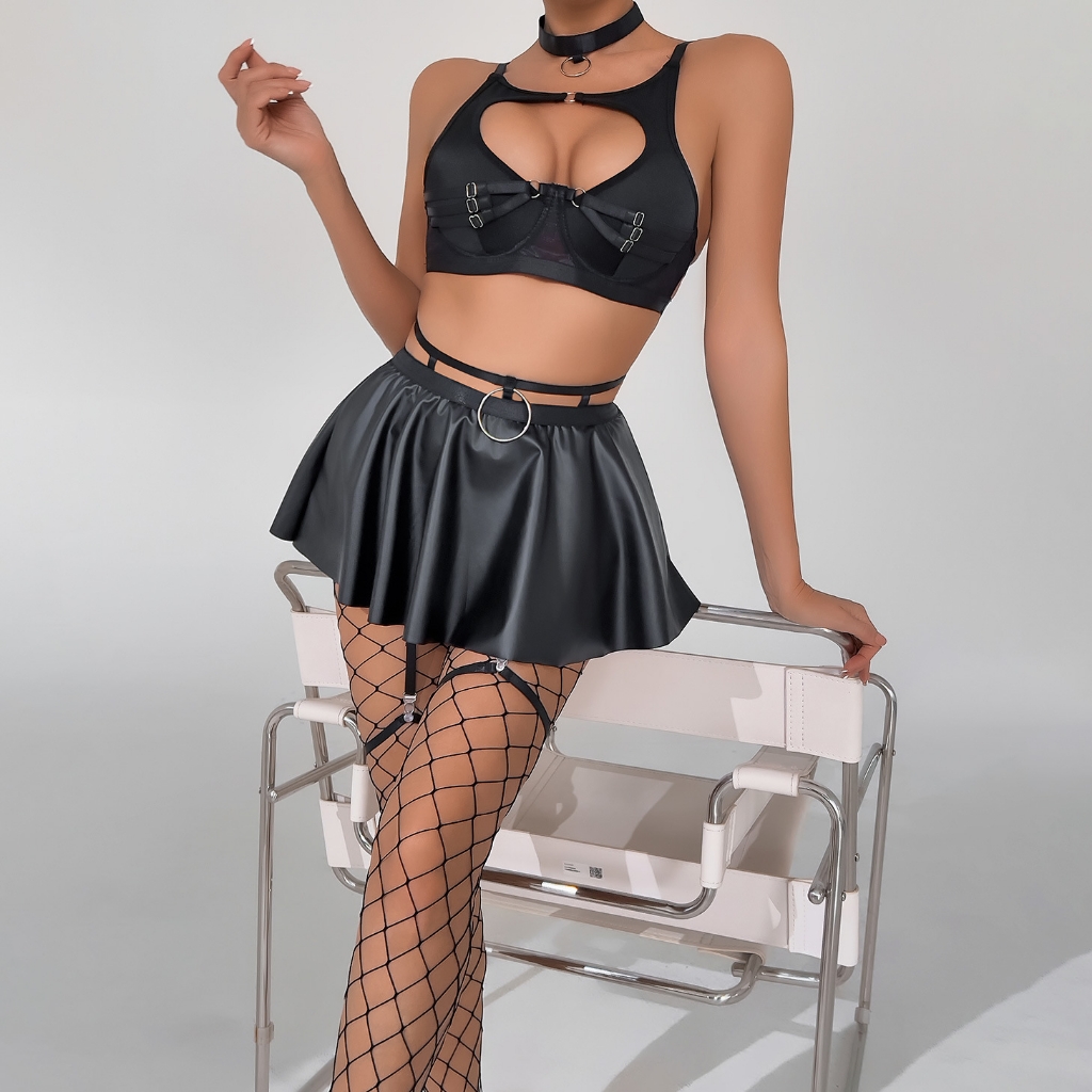 Picture of Sexy Biker-Inspired Lingerie Set with Net Socks - 5-Piece